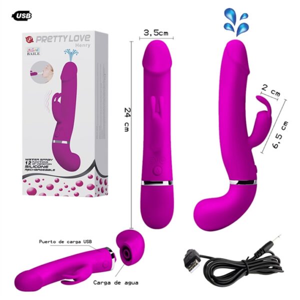 Vibrador con estimulador de clitoris USB y eyaculador