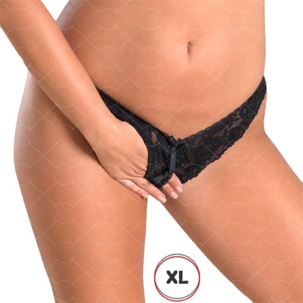 TANGA Colaless abierta puntilla elastizada XL Negra