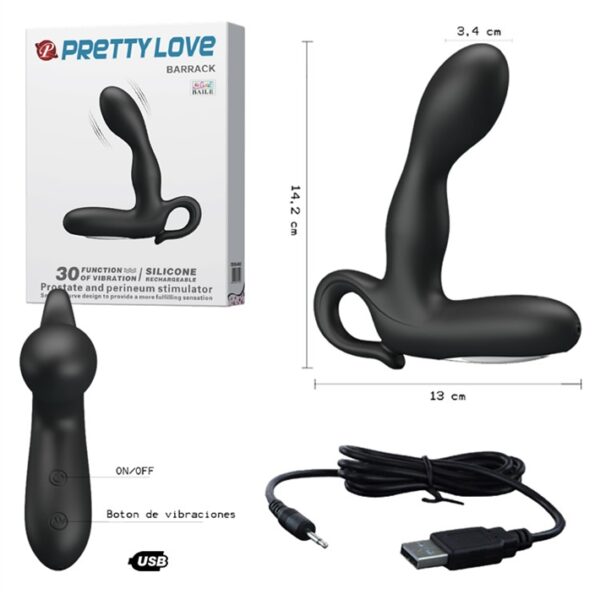 Masajeador prostatico con 30 velocidades y carga USB barrack