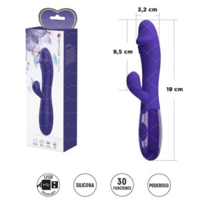 Vibrador con estimulador de clitoris, con 30 funciones y carga